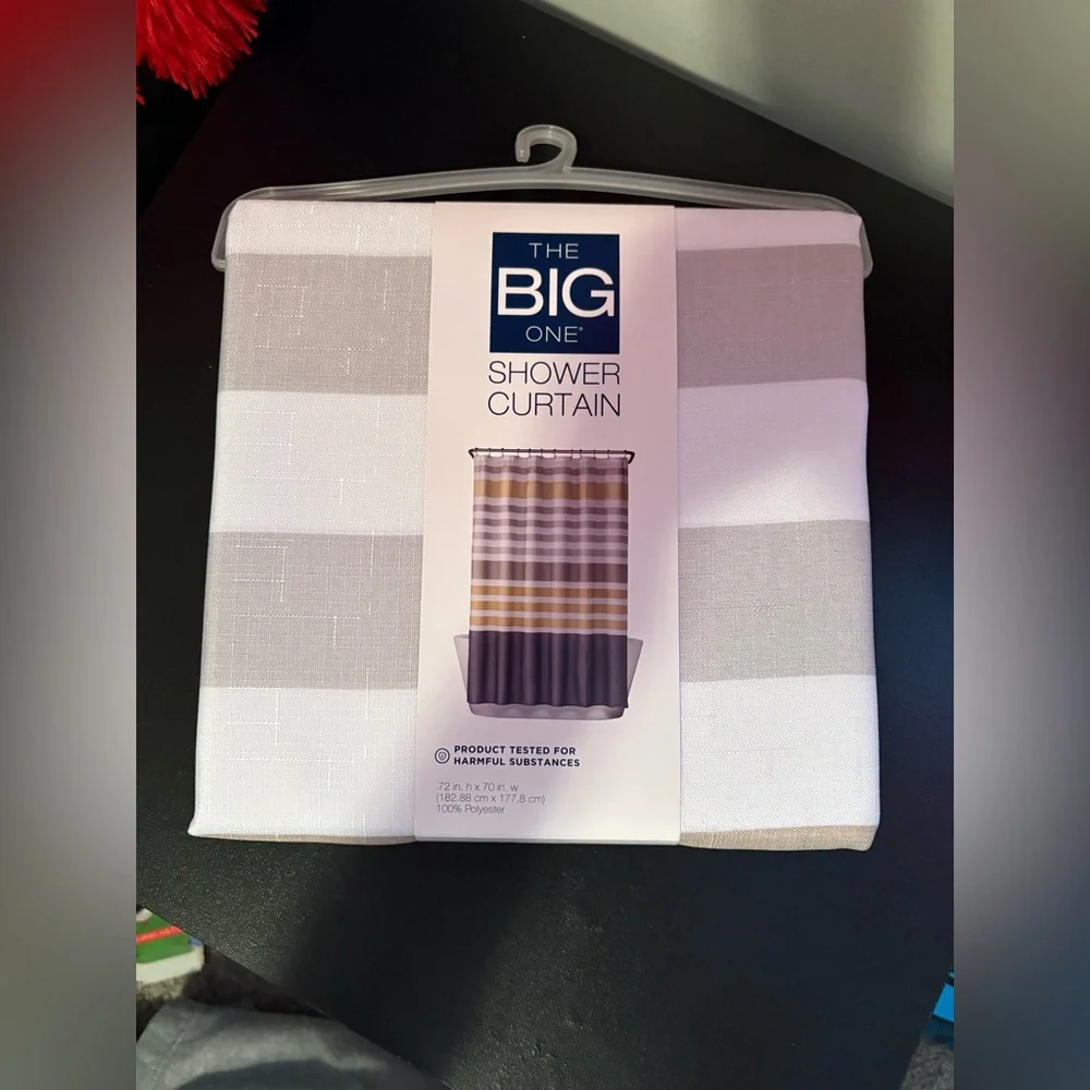 The Big One Striped Shower Curtain in Gray and Gold